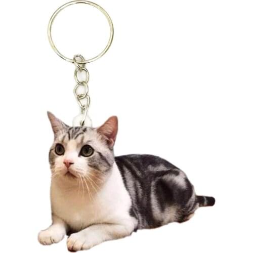 White Cat Keychain New Pet Cats Flat NOT 3D Small Keychains Animal Men Cute Charm Bag Drop Charms Gift Women Chain Miss Pets