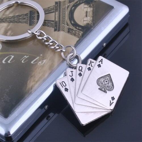 Personality Keychain Royal Flush Poker Playing Card Keyring Metal Gifts Key Chain Charm Jewelry For Men Car Accessories S022