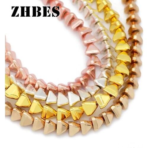 4MM Gold Silvers Natural Stone Triangle Pyramid Hematite Tower Spacers Loose Beads For Jewelry Making DIY bracelets Findings