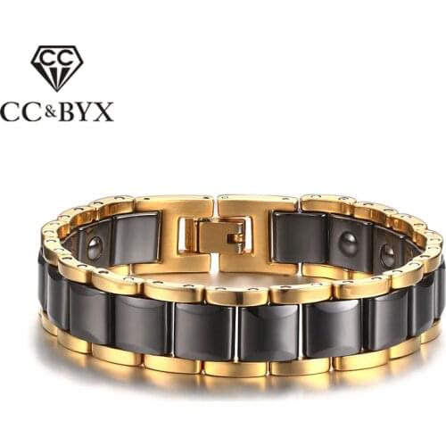 CC Magnet Health Care Bracelets For Men 14mm Stainless Steel Ceramic Golden Bangles Jewelry European Style Accessories SBRM-036