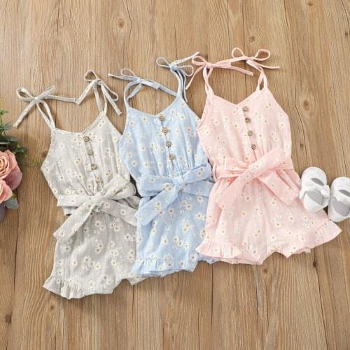 Baby Camisole Jumpsuit with Bow Decoration, Single-breasted Ruffle Sweet Style Summer Clothing