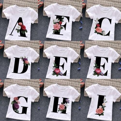 Unisex Summer New T-shirt Fashion Alphabet Girls Tshirts Harajuku Retro Boy Tshirt Flowers Element Nice Round Neck Kids Tshirt