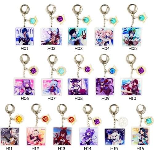 Genshin Impact Acrylic Pendent Keychain Game Character Barbatos Keqing Zhongli Tartaglia Klee Diluc Key Ring Gifts