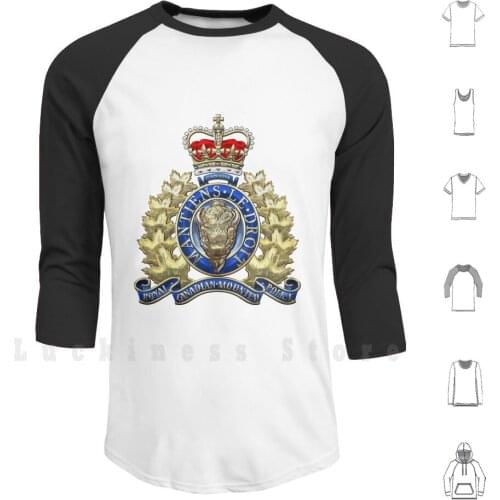 Royal Canadian Mounted Police-Rcmp Badge Over Waving Flag Hoodie Long Sleeve C7 Military Insignia 3d Military Art