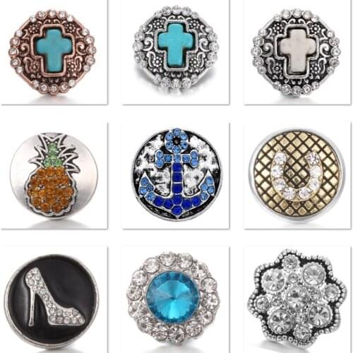 XH8039 Crystal 18mm cross anchor hope Metal Snap button fit snap jewelry DIY