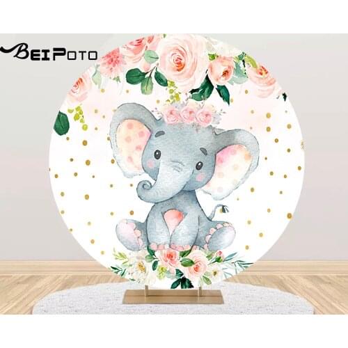 Round circle background baby shower backdrop flower watercolor elaphant kids birthday Party decor table Covers YY-634