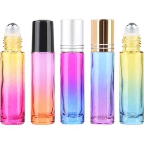 1000pcs 10ml Small Gradient Color Roll On Glass Bottles for Essential Oils Refillable Perfume Bottle Deodorant Containers DHL