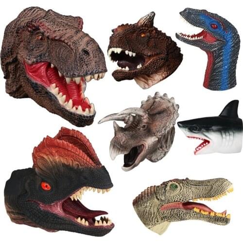 Soft Vinyl Rubber Animal Head Hand Puppet Figure Toys Gloves For Children Model Gift Dinosaur Hand Puppet Toys For Children