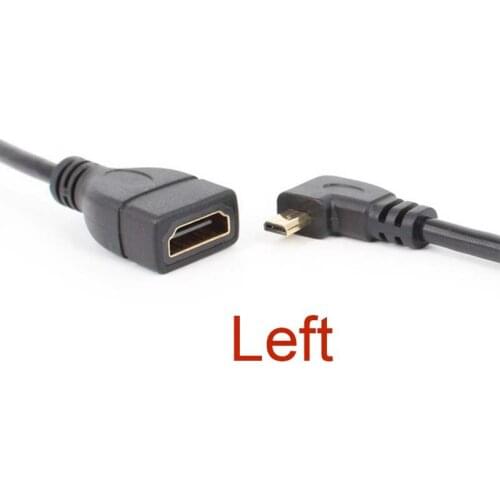 Gold planted HDMI-compatible Female to 90 Degree left Angled Micro HDMI-compatible Male Adapter Cable NEW