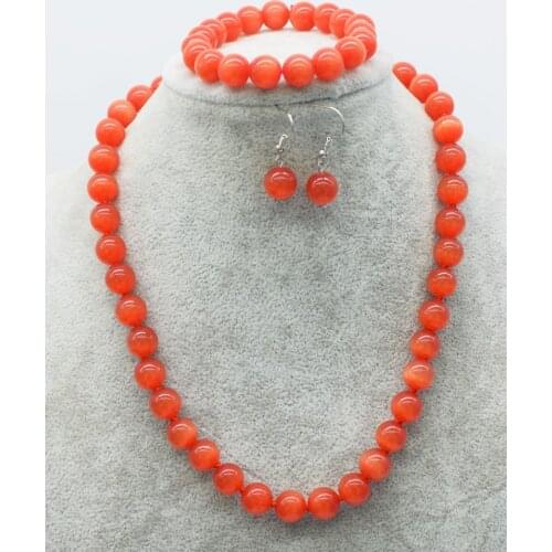 One set cateye agate round blue/green/red /pink 10mm necklace bracelet earring 18inch FPPJ wholesale beads nature