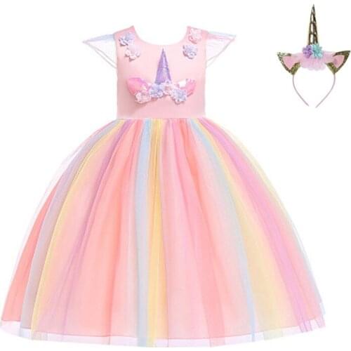 Baby Girl Unicorn Tutu Dress Pastel Rainbow Princess Girls Birthday Party Dress Children Kids Halloween Unicorn Cosplay Costume