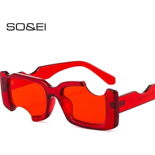 SO&EI Ins Popular Fashion Unique Rectangle Sunglasses Women Vintage Candy Color Eyewear Men Square Shades UV400 Sun Glasses
