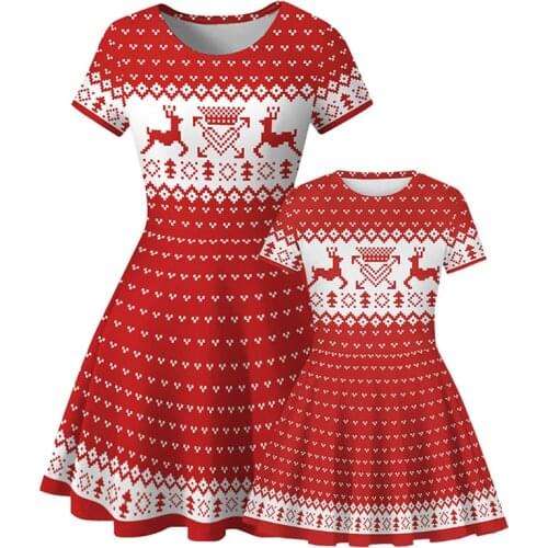 Christmas Mom And Daughter Dresses Cute Family Party Parent-child Outfits Fashion Printed Girls Dress Mother Daughter Clothing
