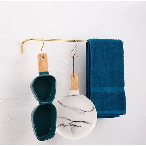 Nordic Brass Towel Rack Wall-mounted Storage Organizer Holder Multifunction Hooks Bathroom Kitchen Home Decorations Tools