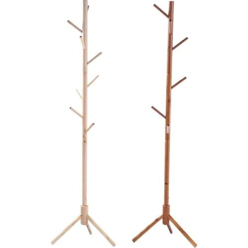Solid Wood Coat Rack, Lacquered Pine Hat and Coat Rack with 8 Hooks-Living Room and Bedroom Clothes Hanger