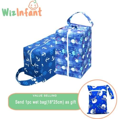 WizInfant 2pcs Pods Bag with1 pc free wet bag Waterproof High-Capacity Bag Reusable Washable Wet Bag fast Dry Cloth Diaper