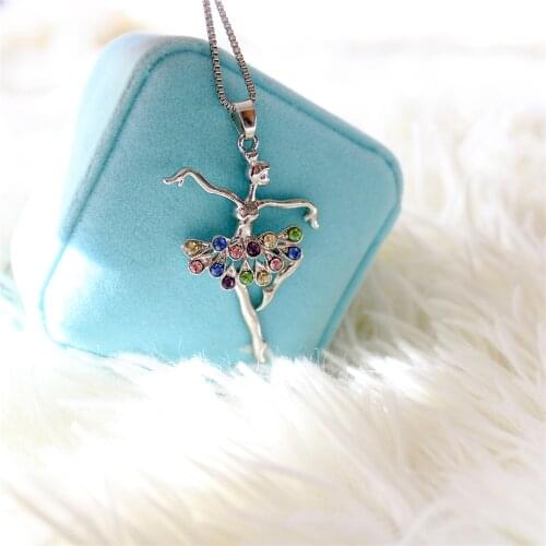 Dancing girl necklace silver Plated pink blue Statement necklace Fashion women girl kids necklace bag charms gift box