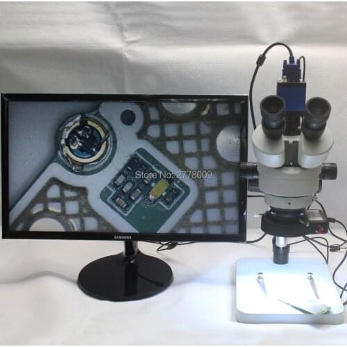 Trinocular Stereo Microscope 3.5X-90X Continuous Zoom Magnification Full HD 2.0MP VGA Camera LED Light Source Phone Repair