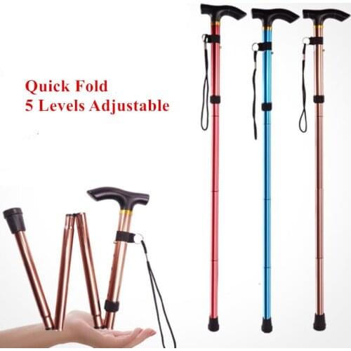Walking Stick Hiking Trekking Poles Trail Ultralight 4 Section Adjustable Canes Aluminum Alloy Folding Walking Sticks