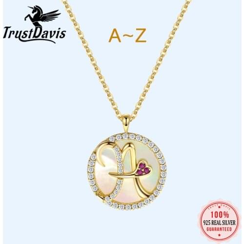 Trustdavis Luxury 925 Sterling Silver Fashion 26 Gold Shell CZ Letter Pendant Necklace For Women Wedding Party Jewelry DA109