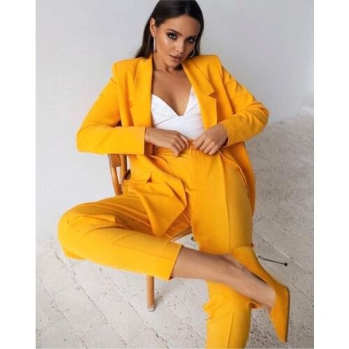 Streetwear Chic Women Suits Fashion Notched Lapel Pocket Blazer Claasic Office Lady Young Girl Coat 2 Pieces (Pants + Jacket )