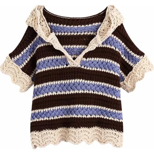 Za Women Hollow Decoration Sweater Autumn Knitting Sweater For Ladies Pullover Hooded Loose Straight Sweater