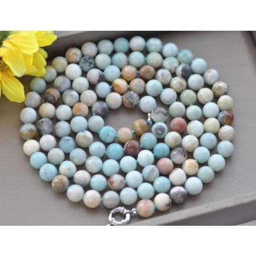 Z10613 8"~100“ 10mm Blue Round Amazonas-Stone Necklace Bracelet