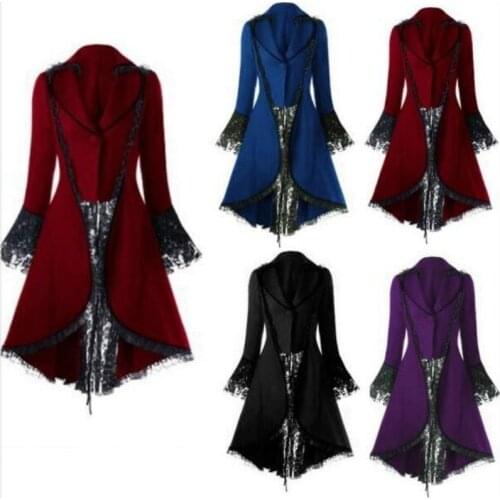 Renaissance Victorian Woman Jacket Medieval Steampunk Lace Coat Vintage Gothic Tuxedo Long Coat Halloween Costumes for Women