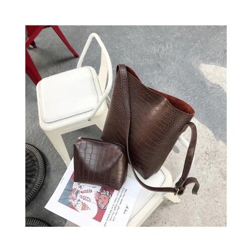 Vintage Fashion Female Tote bag New Quality PU Leather Womens Designer Handbag Alligator Bucket bag Shoulder Messenger Bag