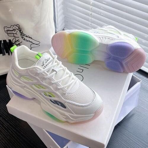 Womens Sneakers Casual Mesh Running Shoe Rainbow Bottom Fitness Shoes Sports Shoes Breathable Wear Resistant Basketball Shoes