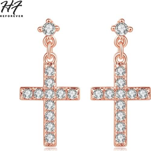 Religious Cross Shaped Earrings for Women AAA+CZ Crystal Rose White Gold Color Daily Party Jewelry For Women E373 E328
