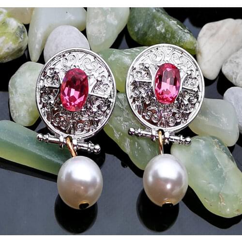 Vintage Earrings Fashion Antique Silver Color Round Simulated Pearl Charm Zircon Earrings for Women Pendientes Mujer O4D355