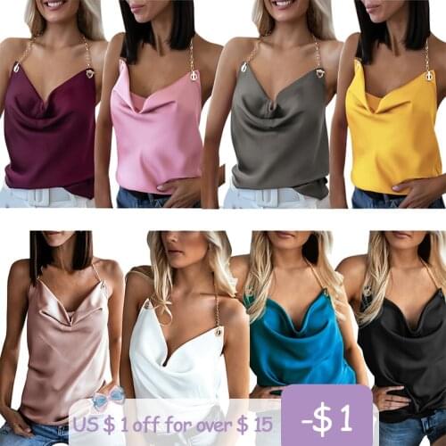 New Sexy Style Women 2021 Summer V-Neck Camis Top For Streetwear Chain Halter Sleeveless Backless Solid Color Slim Pullovers Top