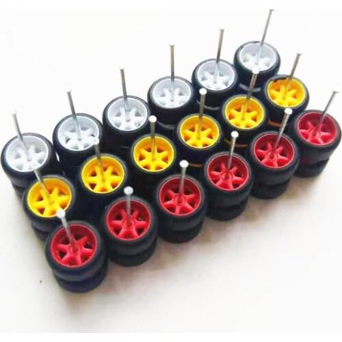 12Pcs(3sets) 1/64 Alloy Mini Car Model Tires and Wheels + Axles 1:64 Scale 5.2mm*Diameter 10.8mm