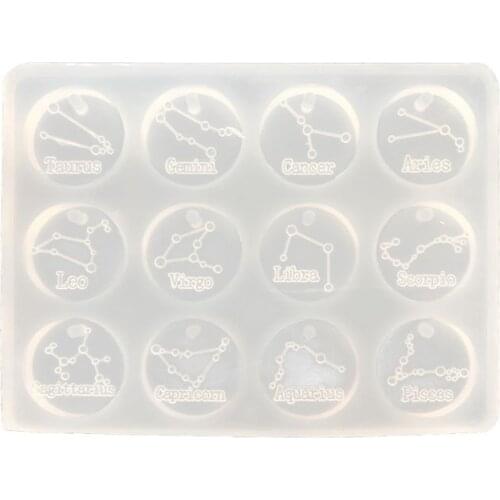 12 Constellations Discs Pendant Epoxy Resin Silicone Mold Jewelry Making Tools