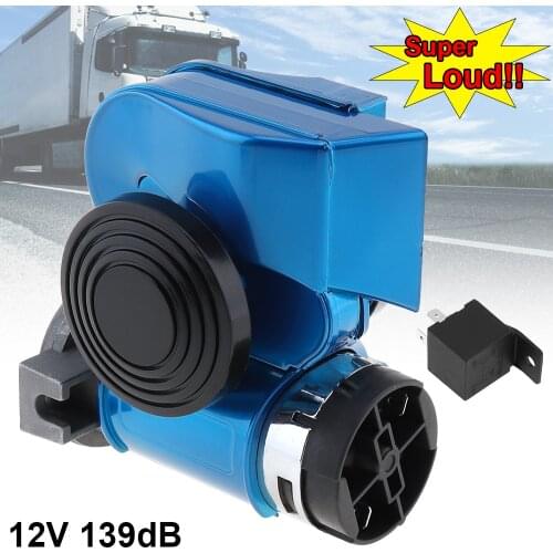 12V 139dB Loud Car Lacquer Blue Oblique Speaker Snail Compact Dual Air Horn for Auto Vehicle Motorcycle ATVs