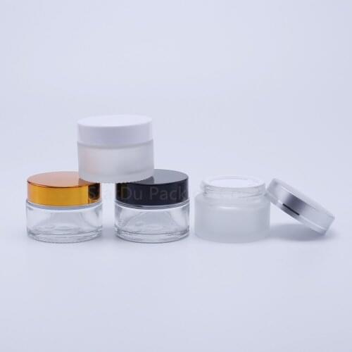 200pcs 30g clear Glass Cream Jars Cosmetic Packaging with lid plastic caps & inner liners round empty small glass jars