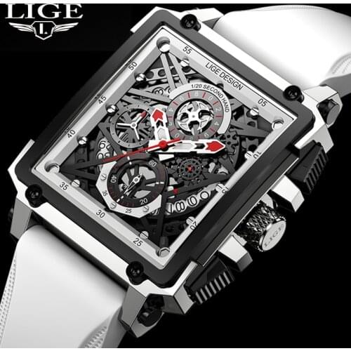 2021 LIGE Men Watches Waterproof Top Brand Luxury Silicone Square Sports Quartz Watch Clock Male Relogio Masculino Montre Homme