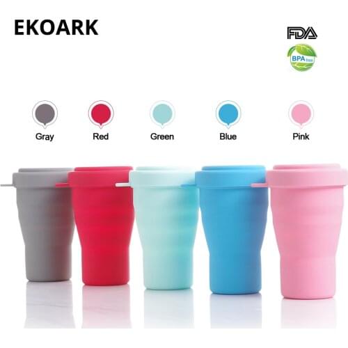 330ml Silicone Collapsible Cup With Lid 5 Color Food-Grade Silicone Folding Cup Outdoor Coffee/Tea Cup for Travel/Camping/Hiking