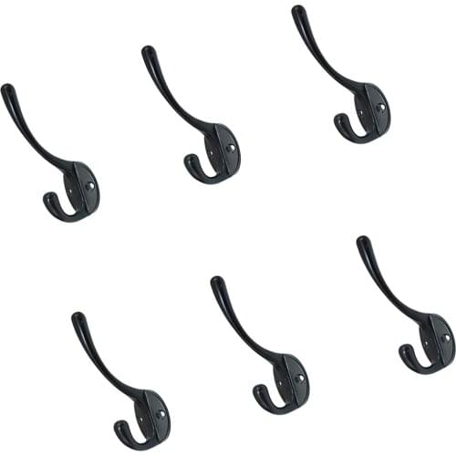 6 Pieces Retro Alloy Door Wall Wardrobe Hooks Holder Key Towel Coat Hat Hanger Black