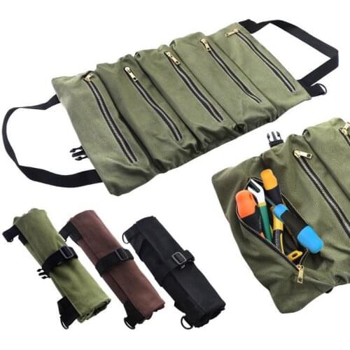 Car Tool Roll Up Bags Waxed Canvas Storage Pouch Tools Tote Sling Holder Back Seat Organizer