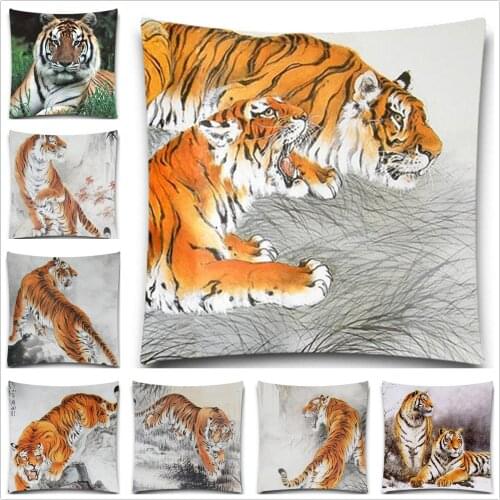 Tiger Decorative Throw Pillows Case Cotton Polyester for Sofa Car Square Cushion Cover 5 size