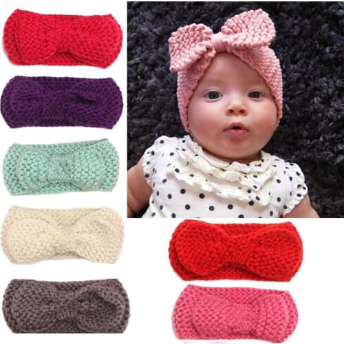 Naturalwell Mul-Color Kids Ear Warmer Hairband Bow Knot Headwrap Baby Girl Crochet Turban Headband Knitted Hair Band Accessories