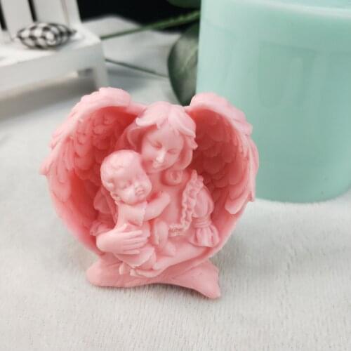 Art 3D Silicone Mother and Child Wings Gypsum Molds Soap Chocolate Candle Candy Mothers Day Mold Cake Clay Decoration Moulds