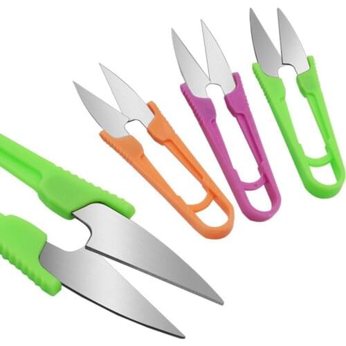 JINRUI Plastic yarn trimming scissors. Household cross stitch U-shaped trimming scissors. Tailor portable fishing line scissors