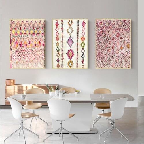 Canvas Painting Pictures Wall Decoration Moroccan Rug Pink Posters and Prints Eclectic Home Decor , Bohemian Art Watercolor