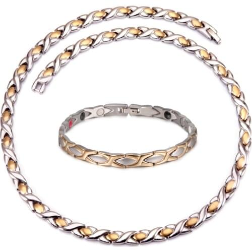 Cross Jewelry Set for Men Women Magnetic Long Necklace Bracelet Benefits Gold Magnetic Therapy Arthritis Jewelry Sets Health