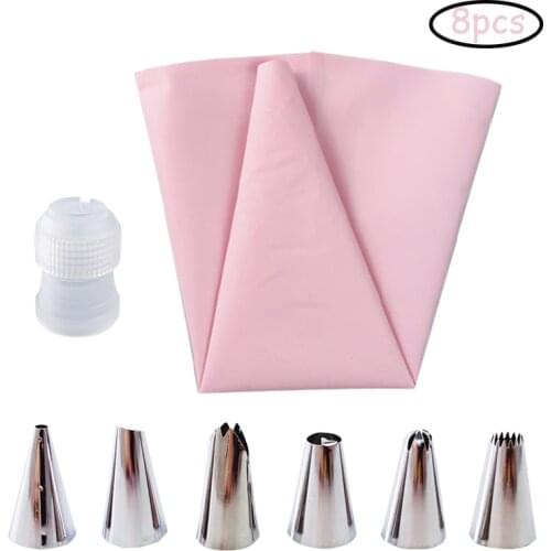 8Pcs/Set Silicone Kitchen Accessories Icing Piping Cream Pastry Bag with 6 Stainless Steel Nozzle DIY Cake Decorating Tips Set
