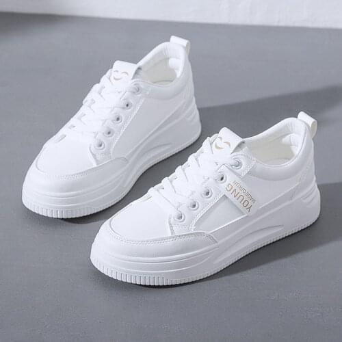 Fashion Shoes Womens Vulcanize Shoes Spring New Casual Classic Solid Color PU Leather Shoes Women Casual White Shoes Sneakers