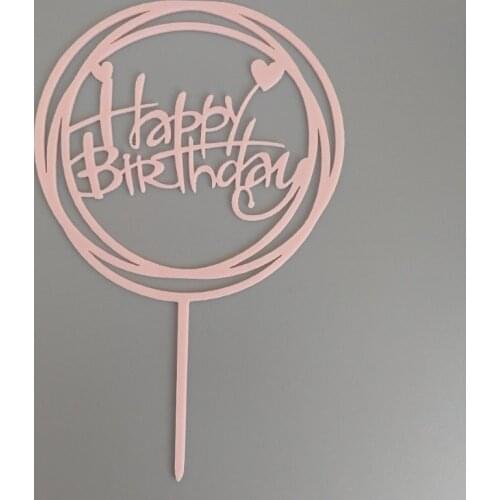 Round Acrylic DIY Happy Birthday Cake Topper Gold Pink Black Heart Birthday Cake Topper for Kids Birthday Party Cake Decorations